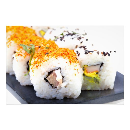 Sushi op een bord foto afdruk (Voorkant)