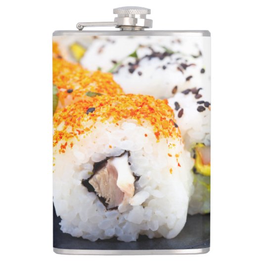 Sushi op een bord heupfles (Voorkant)