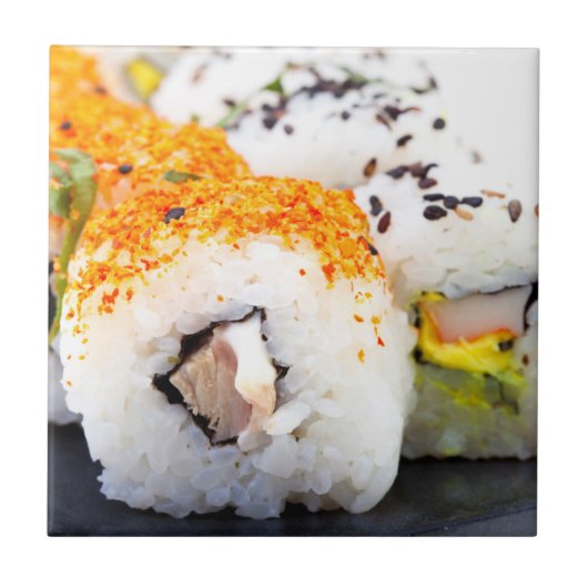 Sushi op een bord tegeltje (Voorkant)