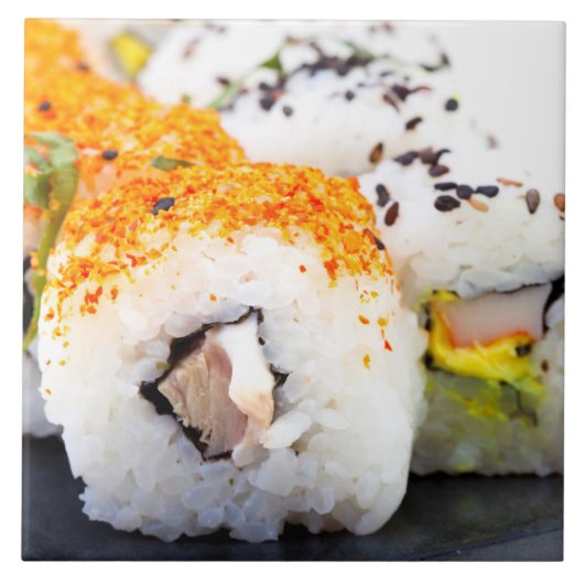 Sushi op een bord tegeltje (Voorkant)