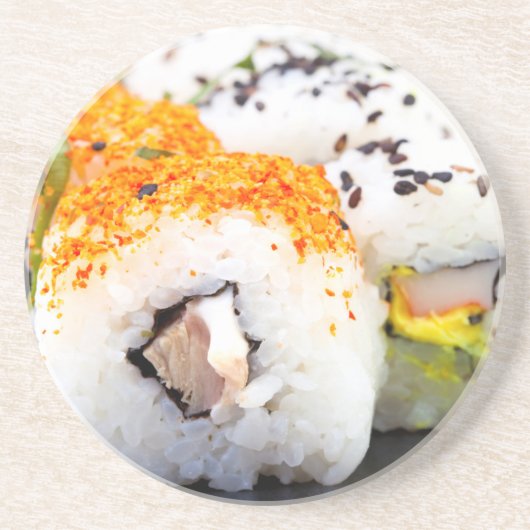 Sushi op een bord zandsteen onderzetter (Voorkant)