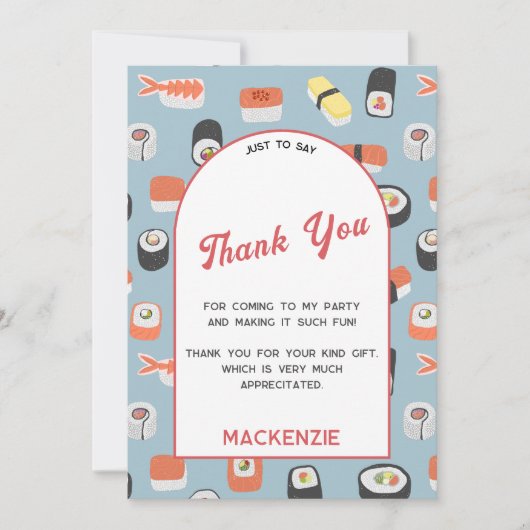 Sushi Party bedankpas Kaart (Voorkant)