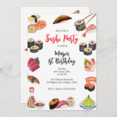 Sushi Party Birthday Invitation Kaart (Voorkant / Achterkant)
