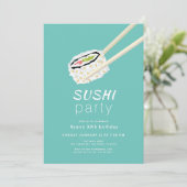 Sushi Party Eenvoudige Turquoise & Gouden Verjaard Kaart (Staand voorkant)