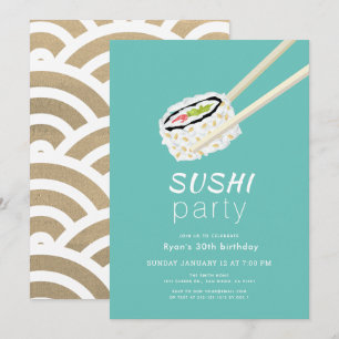 Sushi Party Eenvoudige Turquoise & Gouden Verjaard Kaart