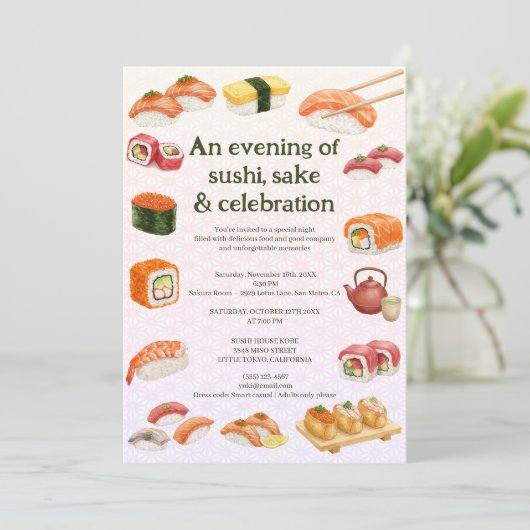 Sushi Party Invitation Kaart (Staand voorkant)