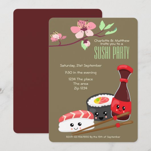 Sushi Party Kawaii personaliseert Japanners Kaart (Voorkant / Achterkant)