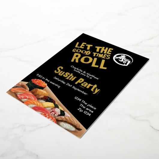 Sushi Party laat de Good Times Japans rollen Folie Uitnodiging (Gedraaid)