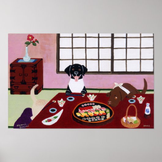 Sushi Party Labradors Artwork Poster (Voorkant)