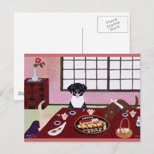 Sushi Party Labradors Briefkaart (Voorkant / Achterkant)