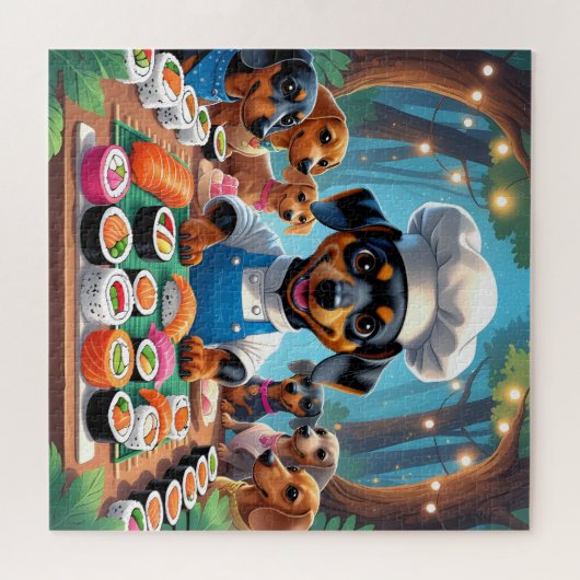 Sushi Party met Teckels - Schattigee Chef Dog Puzz Legpuzzel (Horizontaal)