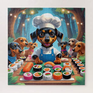 Sushi Party met Teckels - Schattigee Chef Dog Puzz Legpuzzel