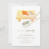 Sushi Party Modern Wit & Blauw Verjaardag Kaart (Voorkant)