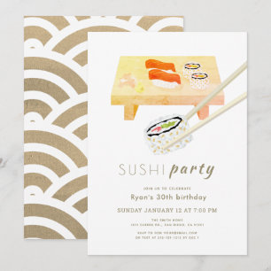 Sushi Party Modern Wit & Goud Verjaardag Kaart