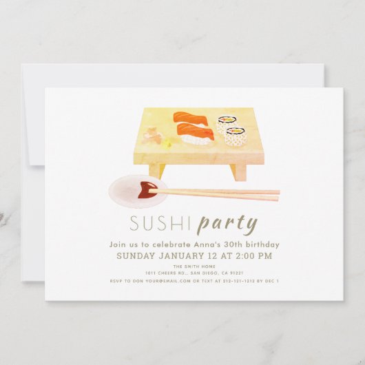 Sushi Party Moderne Witte Verjaardag Kaart (Voorkant)