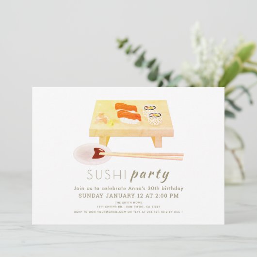 Sushi Party Moderne Witte Verjaardag Kaart (Staand voorkant)