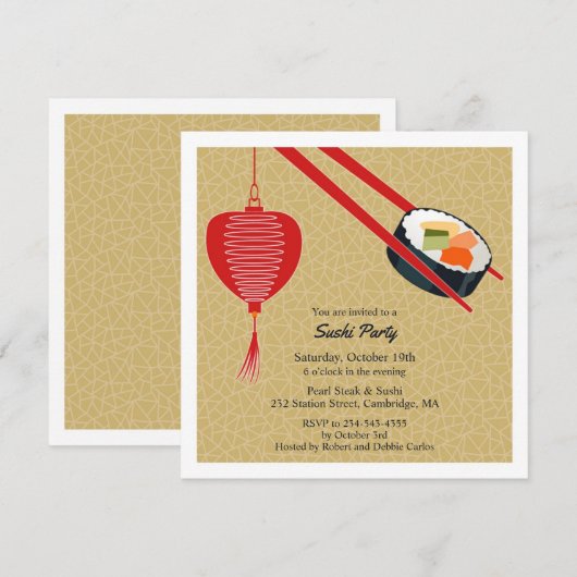 Sushi Party Platte Uitnodiging (Voorkant / Achterkant)