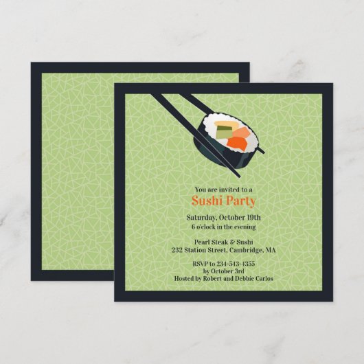 Sushi Party Platte Uitnodiging (Voorkant / Achterkant)