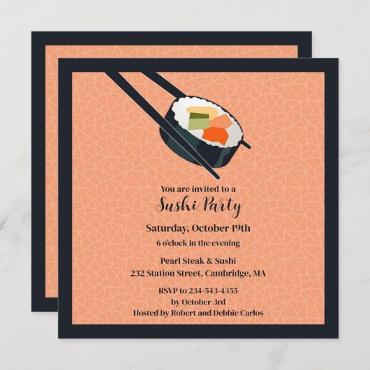 Sushi Party Platte Uitnodiging (Voorkant / Achterkant)