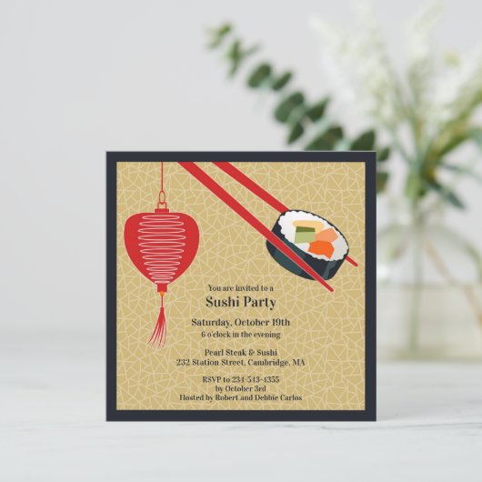 Sushi Party Platte Uitnodiging (Staand voorkant)