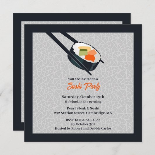 Sushi Party Platte Uitnodiging (Voorkant / Achterkant)