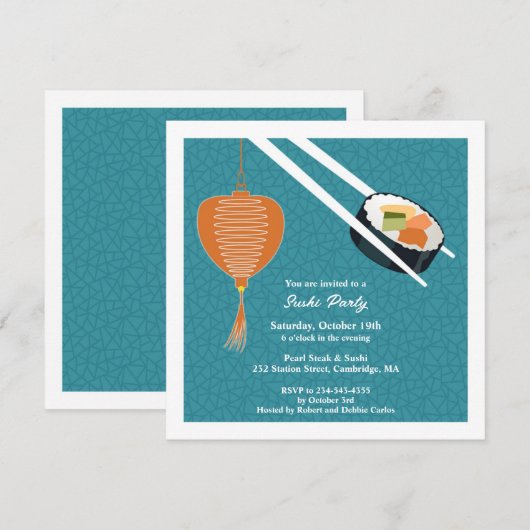 Sushi Party Platte Uitnodiging (Voorkant / Achterkant)