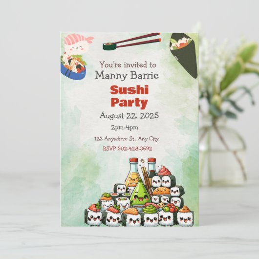 Sushi Party uitnodiging (Staand voorkant)