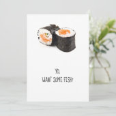Sushi party-uitnodiging, grappige humor diner-vis kaart (Staand voorkant)