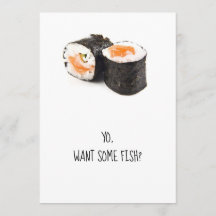 Sushi party-uitnodiging, grappige humor diner-vis