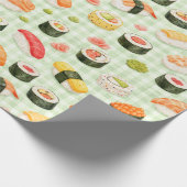 Sushi Patroon op Lichtgroene Raster Cadeaupapier (Hoek)