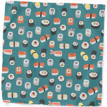 Sushi Pattern Bandana<br><div class="desc">Het heerlijke Japanse sushi-ontwerp op een blauwgroen groene achtergrond voor liefhebbers van Japanse keuken. Originele kunst van Nic Squirrell.</div>