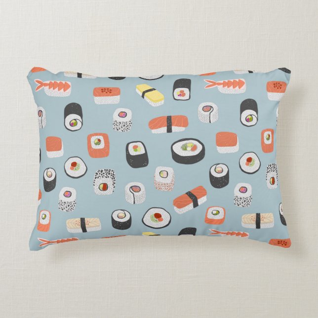 Sushi Pattern Blue Accent Kussen (Voorkant)