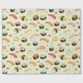 Sushi Pattern on Light Green Grid Cadeaupapier (Vlak)