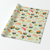 Sushi Pattern on Light Green Grid Cadeaupapier (Uitgerold)