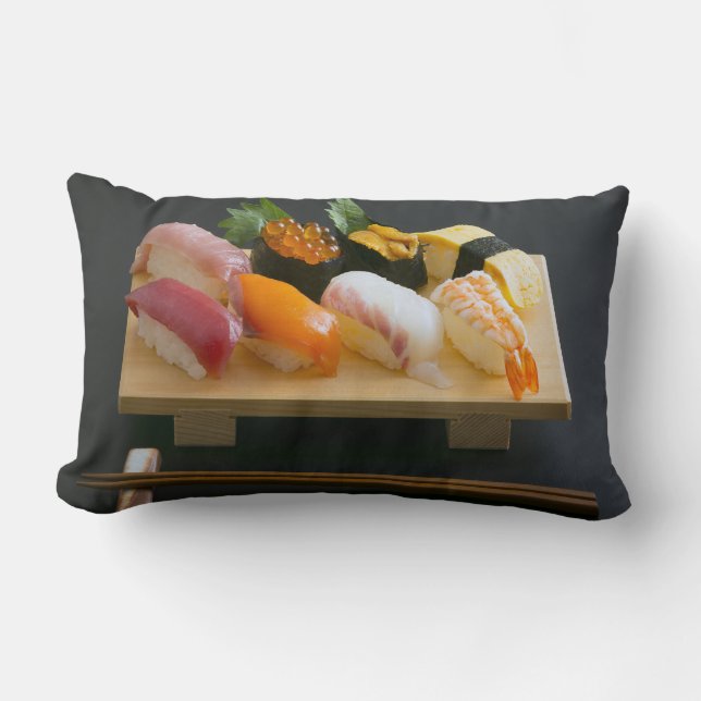 Sushi plate on wood - Japanese food cushion Kussen (Voorkant)