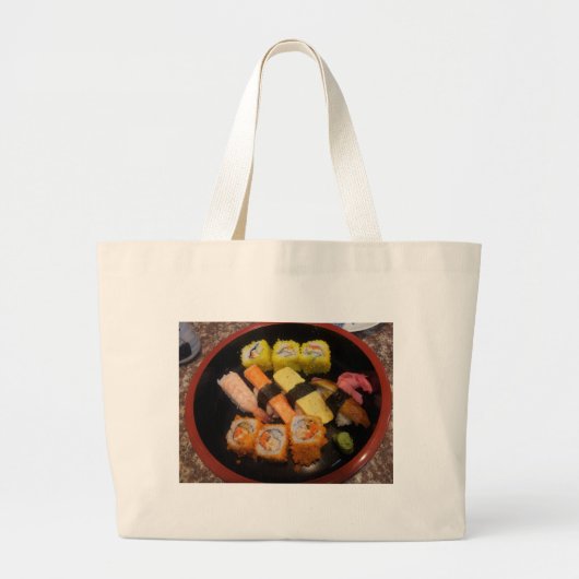 Sushi Raw Food Japans maalmiddel Delicious Serving Grote Tote Bag (Voorkant)