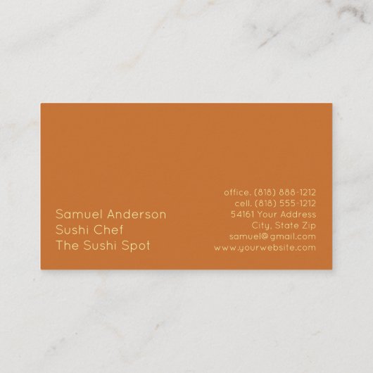 Sushi Restaurant Sushi Chef Visitekaartje (Achterkant)