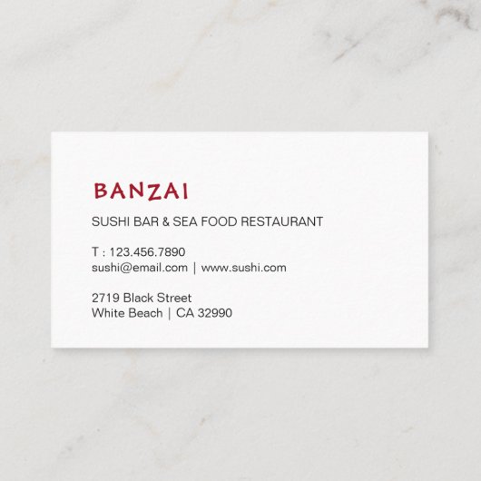 Sushi Restaurant Visitekaartje (Achterkant)