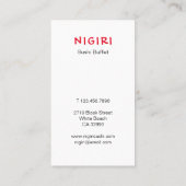 Sushi Restaurant Visitekaartje (Achterkant)