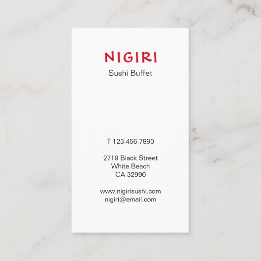 Sushi Restaurant Visitekaartje (Achterkant)