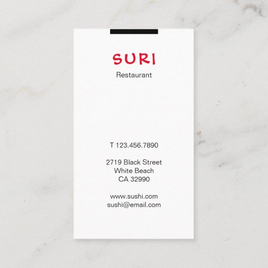 Sushi Restaurant Visitekaartje (Achterkant)