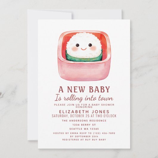 Sushi Rice Ball Kawaii Baby shower Uitnodiging (Voorkant)
