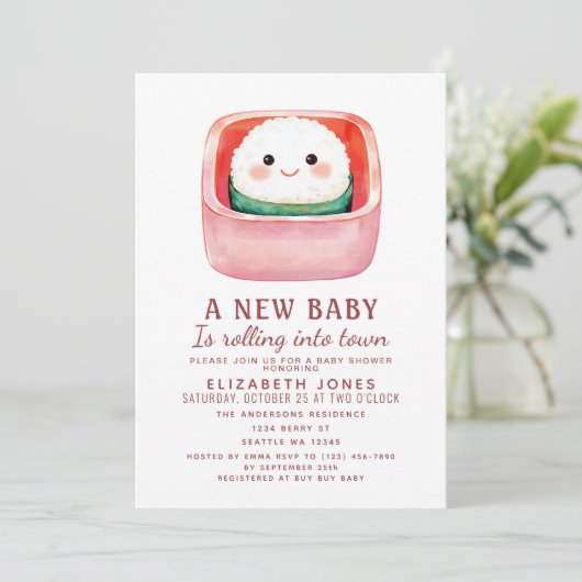 Sushi Rice Ball Kawaii Baby shower Uitnodiging (Staand voorkant)