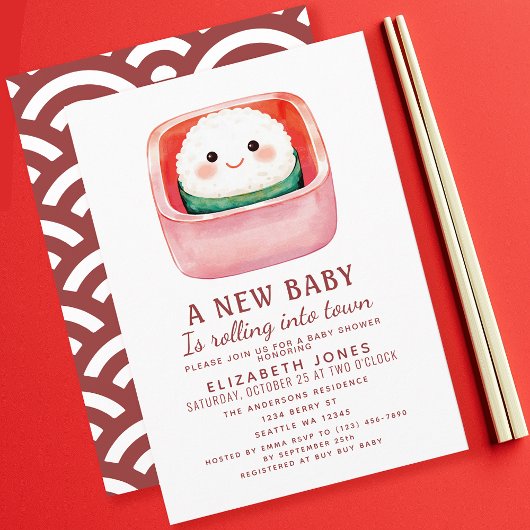 Sushi Rice Ball Kawaii Baby shower Uitnodiging