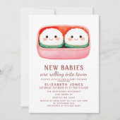 Sushi Rice Ball Kawaii Twins Baby shower Kaart (Voorkant)