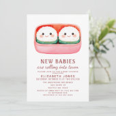 Sushi Rice Ball Kawaii Twins Baby shower Kaart (Staand voorkant)