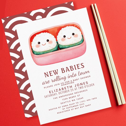 Sushi Rice Ball Kawaii Twins Baby shower Kaart