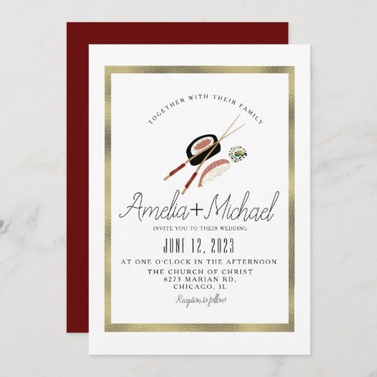 Sushi Roll Asian Japan Restaurant Wedding Kaart (Voorkant / Achterkant)