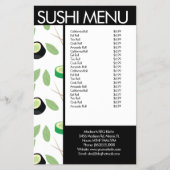 Sushi Roll Asian Restaurant Pattern Menu (Voorkant)