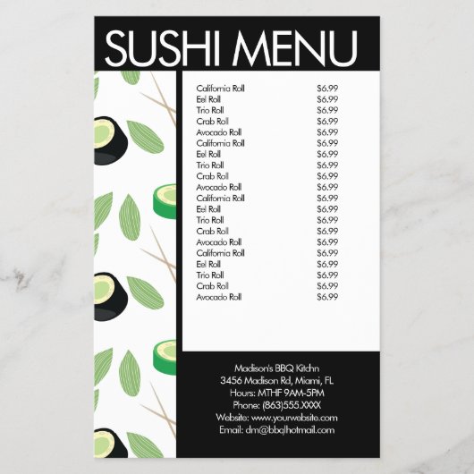 Sushi Roll Aziatisch Restaurant Patroon Menu (Voorkant)